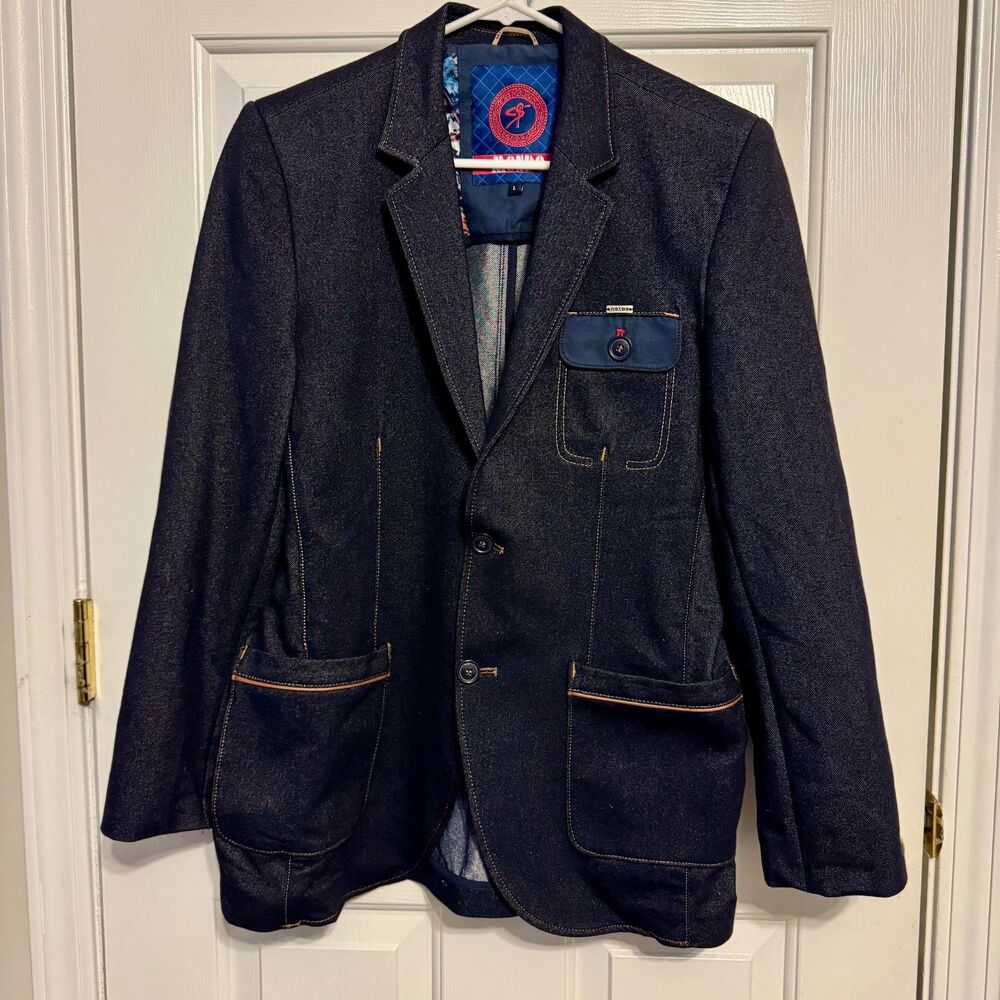 MONDO VTG Denim Blazer Jacket Mens Sz L Regular Fit Cotton Blend